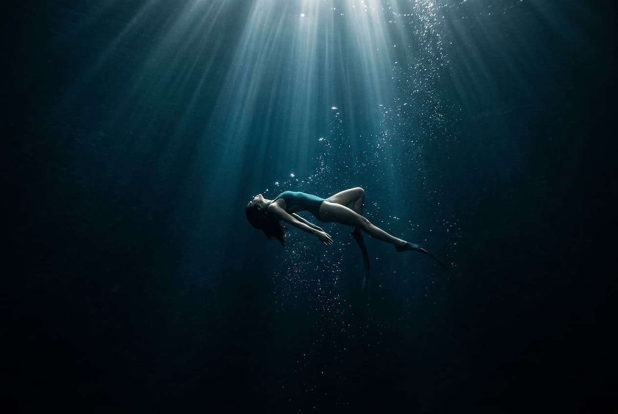 Corps en apesanteur dans l'eau profonde